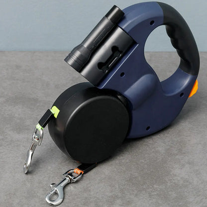 Double Headed Dog Leash Dog Walking Leash with LED Light Dual Pet Leash Retractable Dog Leash for Small Medium Dogs